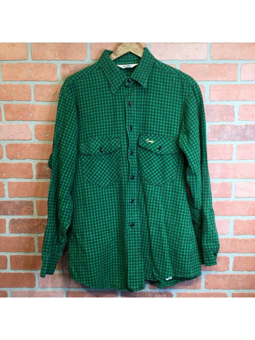 Vintage Duxbak Mens Flannel Shirt Green Buffalo Check Plaid Size L Button Up